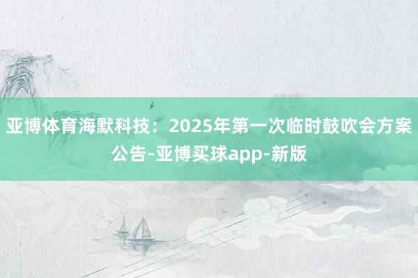 亚博体育海默科技：2025年第一次临时鼓吹会方案公告-亚博买球app-新版